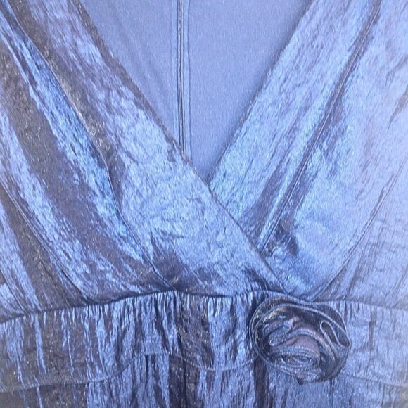 STUDIO I NAVY BLUE SLEEVELESS V-NECK RUFFLE PARTY DRESS - SIZE 14 - Picture 3 of 6